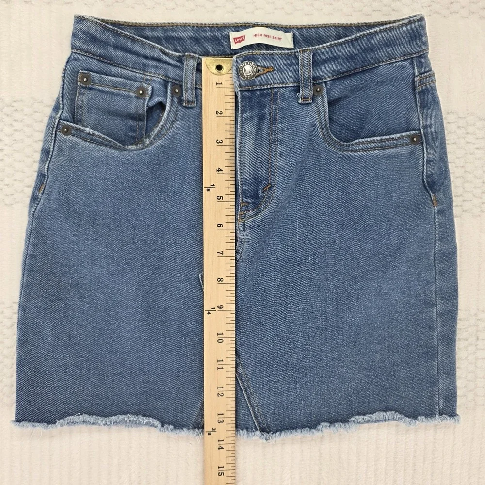 Levi's Deconstructed Denim Skirt Womens 12 High Rise Fringe Blue Jean EUC